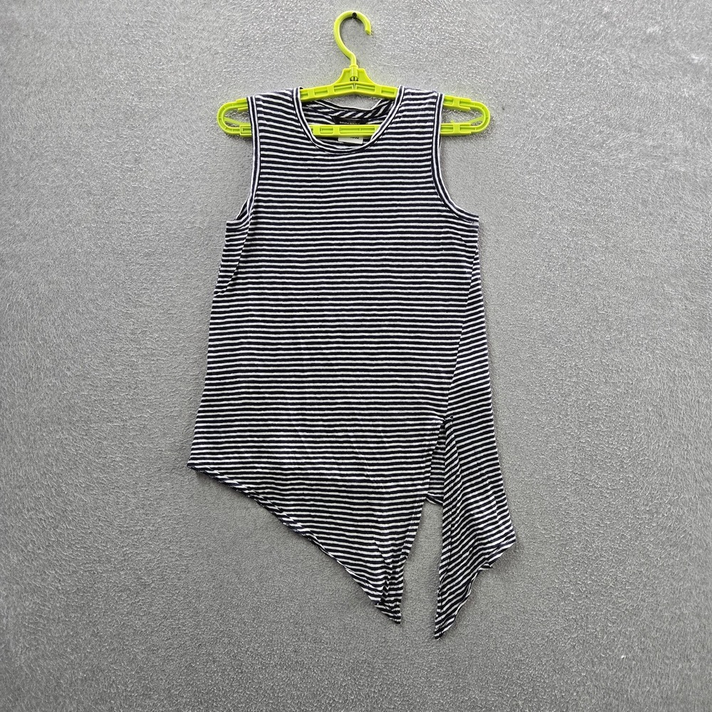 Banana Republic Women Tank Top S Navy Linen Striped Crew Neck Tunic READ